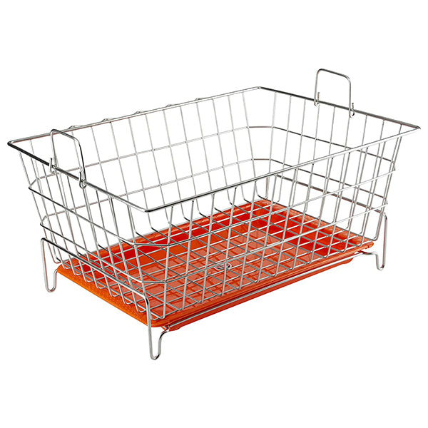 Embassy Dish Draining Basket/Kuda with Drip Tray, Rectangle, 53x42x25 cms  (LxBxH), (Pack of 1, Stainless Steel)