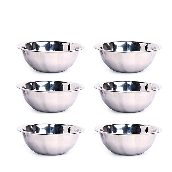 Embassy Stainless Steel Curve Light-Weight Mixing Bowl, Size 1, Pack of 6, 700 ml, 17 cms (Bowls for Storing, Serving; Ideal for Gifting, Thinner Gauge)