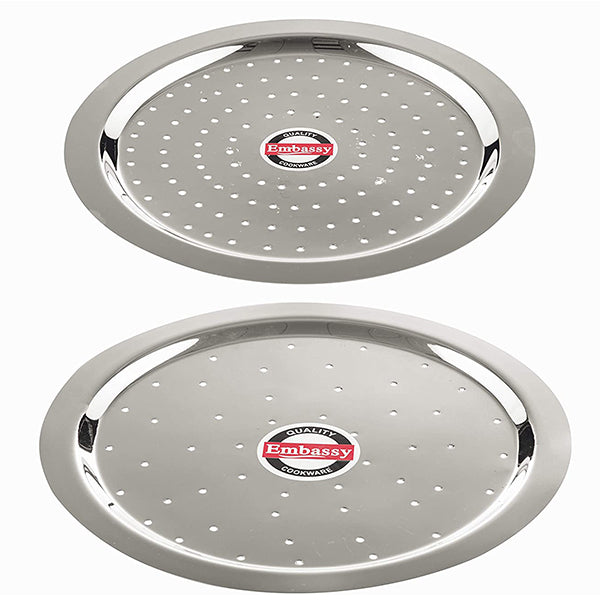 Embassy Stainless Steel Ciba Cover/Lid with Holes, Sizes 15 and 16, Set of 2, 24.4/25.9 cms