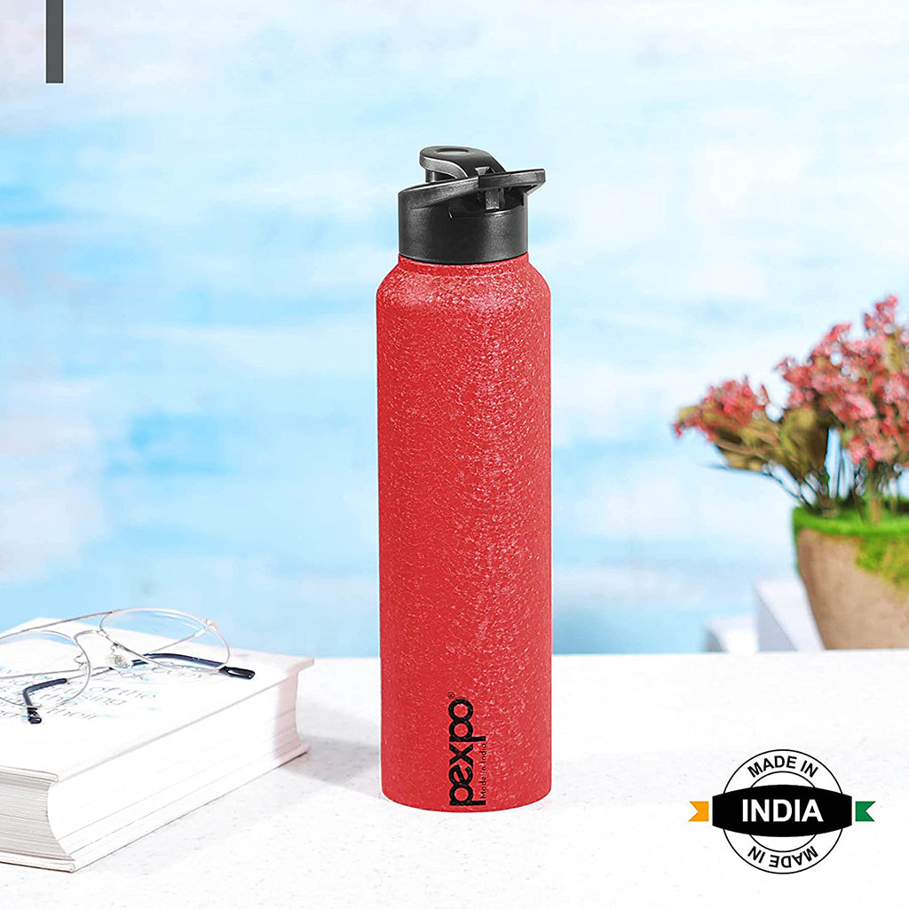 Pexpo Chromo 1000 ML Stainless Steel Sports Bottle 3X Durable Red Color (Red)