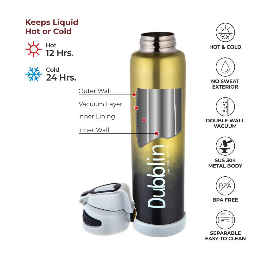 Dubblin by Priority Kitchen Bold 1000ml Yellow Vacuum Flask Water Bottle