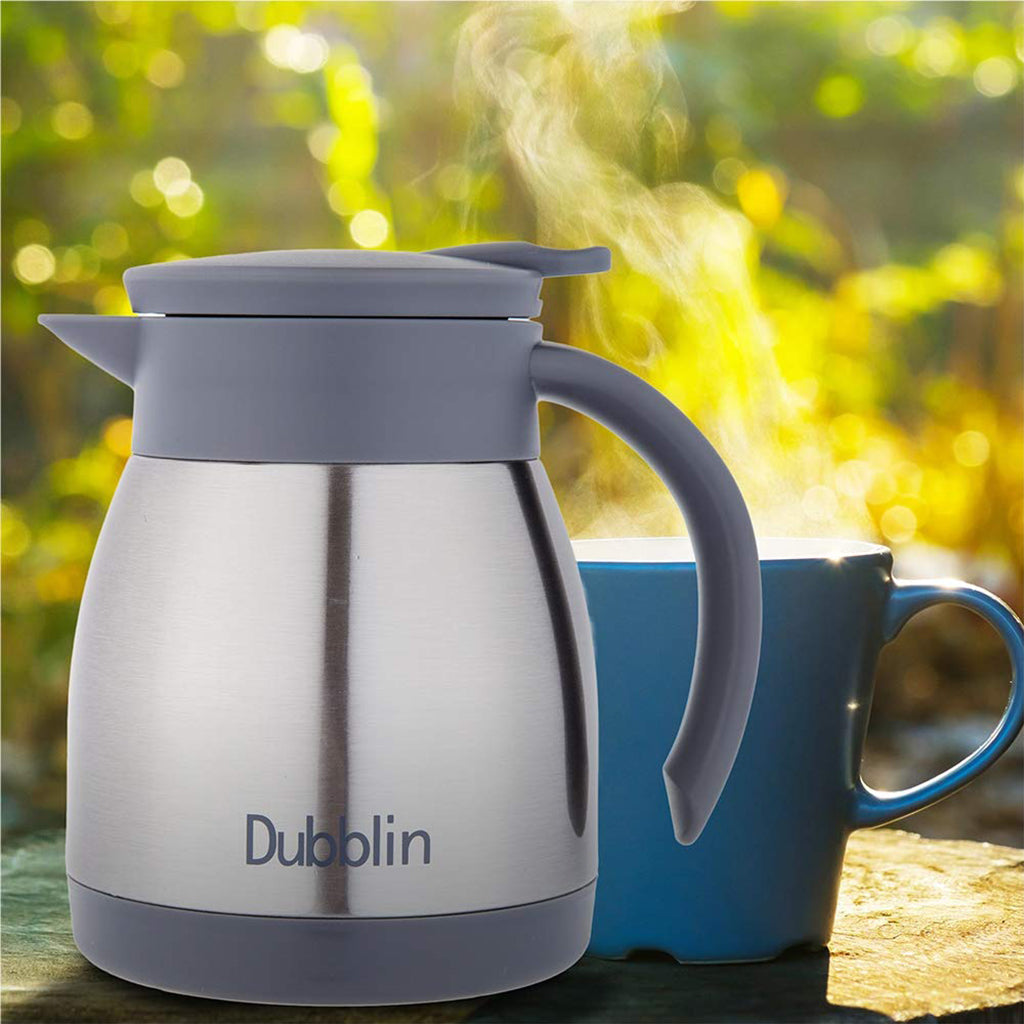 DUBBLIN CAFE Stainless Steel Kettle Double Wall Vacuum Insulated BPA Free , Thermos Flask Keeps Hot 12 Hours, Cold 12 Hours (Silver 500 ML)