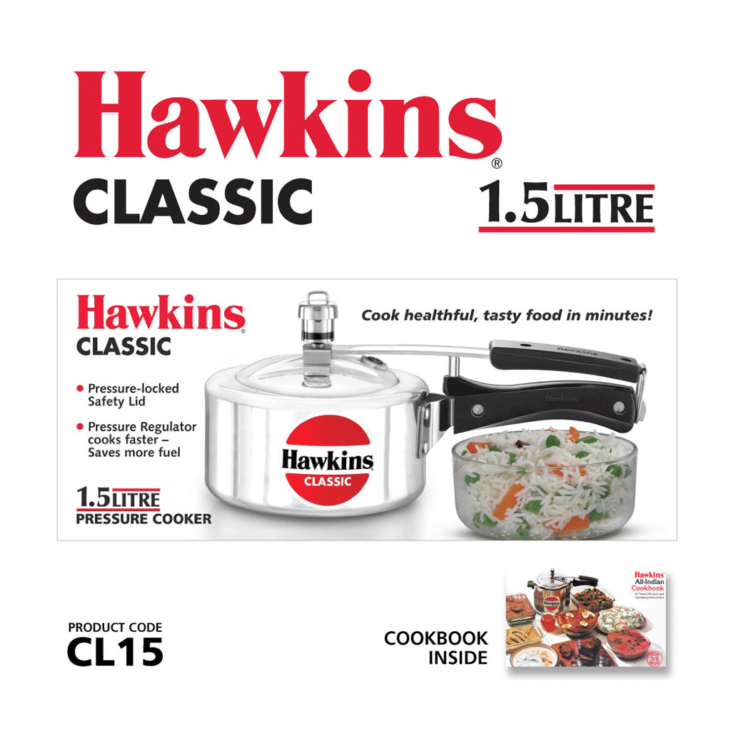 Hawkins Classic Aluminium Pressure Cooker - CL15, 1.5 L