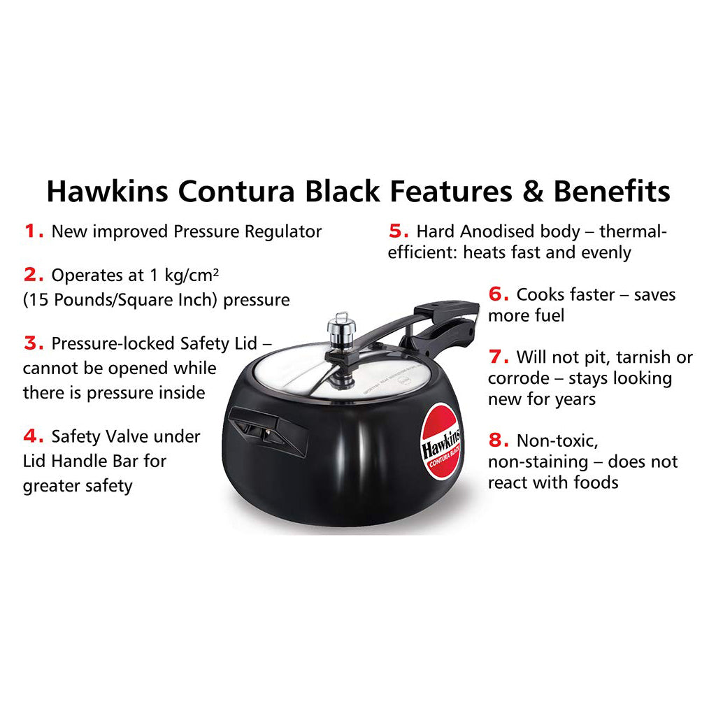 Hawkins Contura Black Pressure Cooker, 5 Litre, Black (CB50)