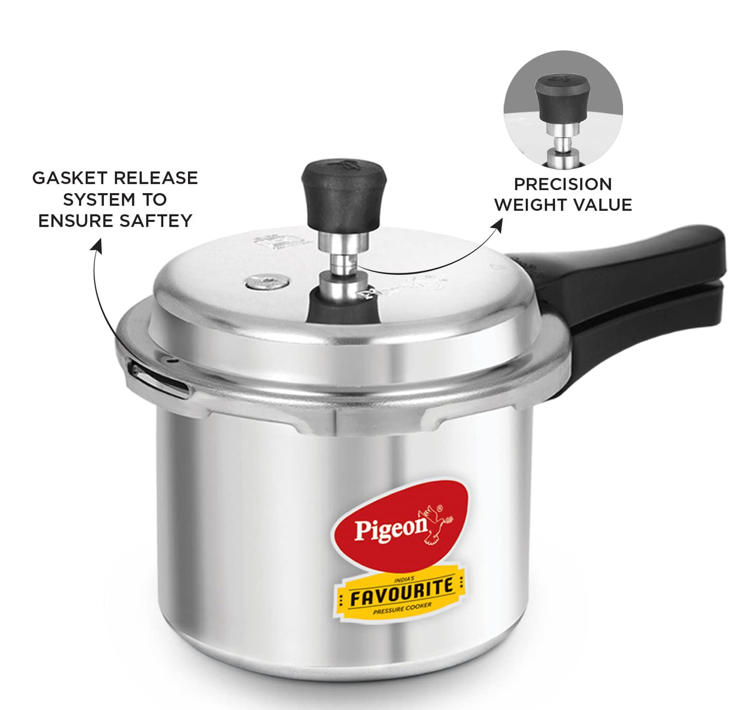 Pigeon by Stovekraft Favourite Outer Lid Non Induction Aluminium Pressure Cooker, 3 Litres, Silver