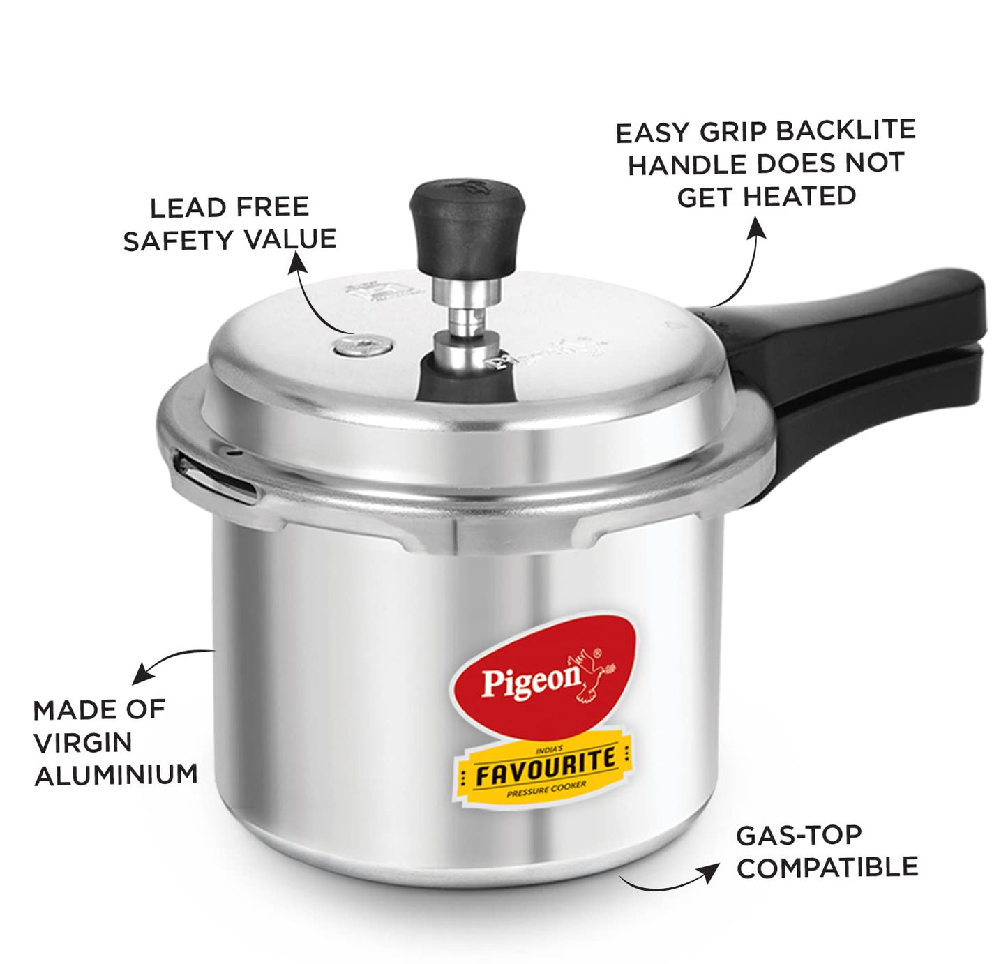 Pigeon by Stovekraft Favourite Outer Lid Non Induction Aluminium Pressure Cooker, 3 Litres, Silver