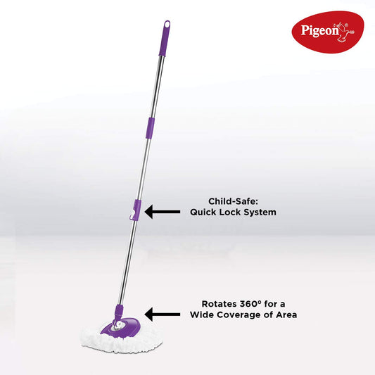 Pigeon Enjoy Spin Mop with 360 Degree Rotating PVC Magic Mop Set for Wet and Dry Floor/Wall (Lavender, 2 refills), large (12458B)