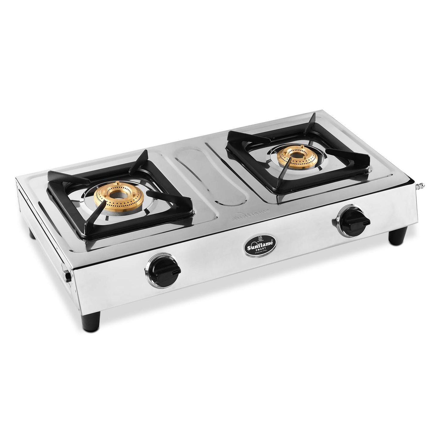 Sunflame 2B - Stainless Steel 2 Burner Gas Stove (Manual Ignition, 2 Brass Burners, Silver)
