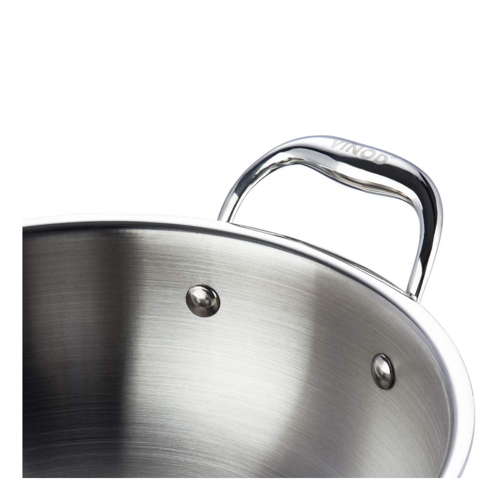 Vinod Stainless Steel Platinum Extra Deep Kadai, 26cm, 4.1 Liter, Silver