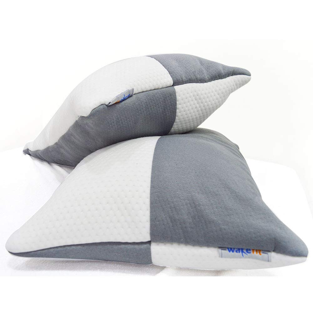 Wakefit Hollow Fibre Pillow ( 68.58 cm X 40.64 cm, White and Grey )- 2 Pieces