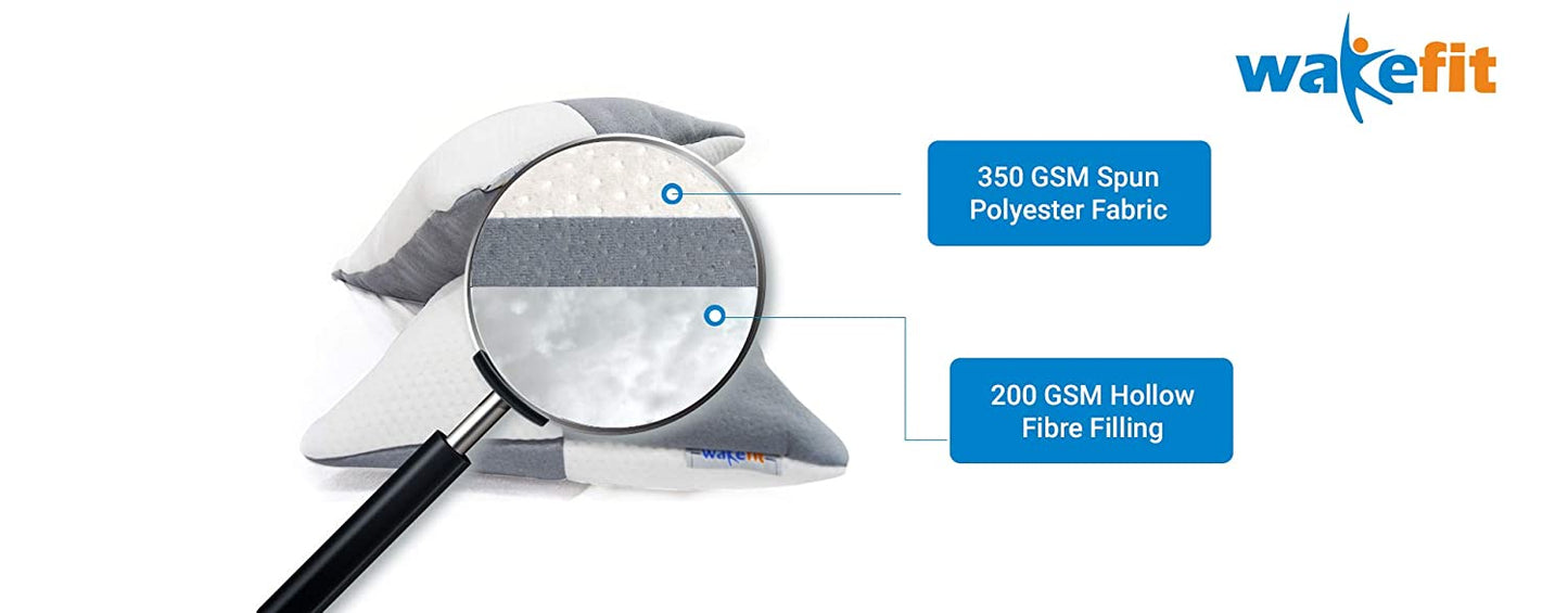 Wakefit Hollow Fibre Pillow ( 68.58 cm X 40.64 cm, White and Grey )- 2 Pieces